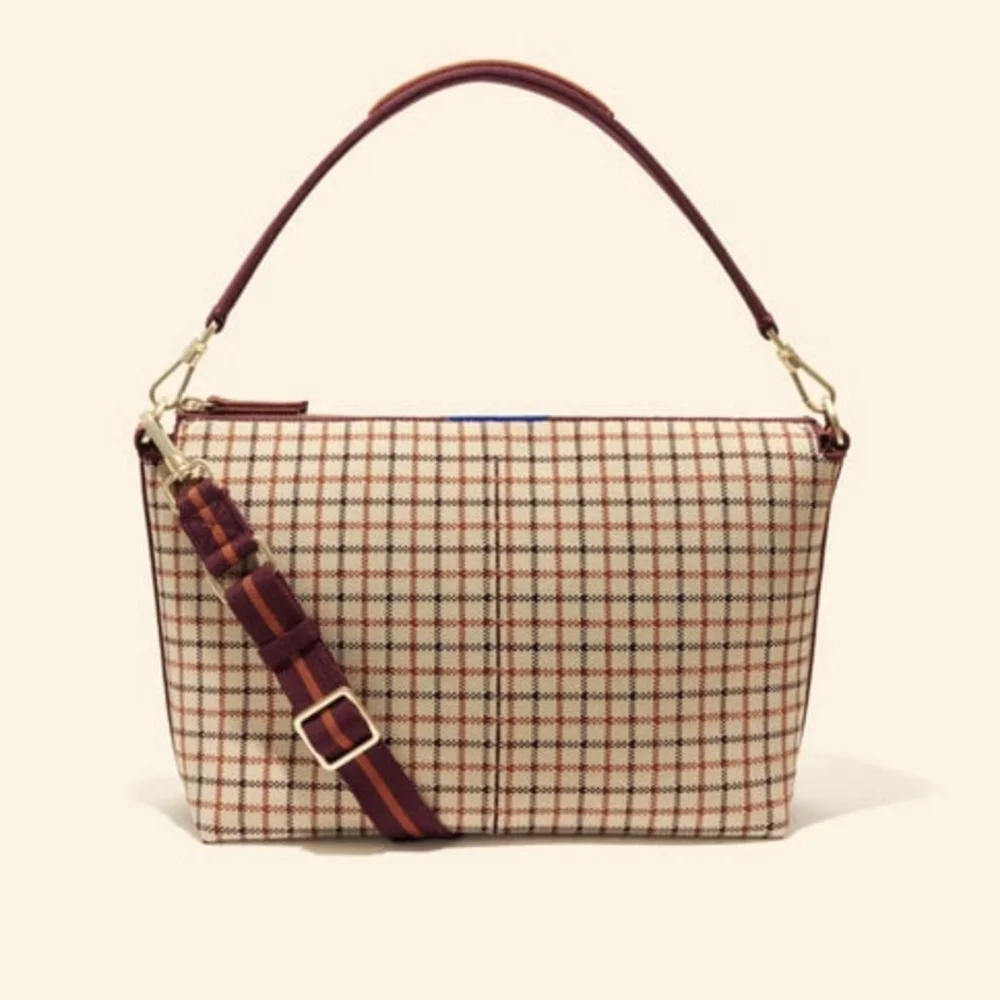 Rothy's Plaid Crossbody Bag in Brown and Cream - Picture 1 of 11
